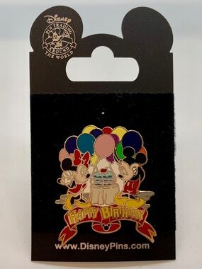 Disney Parks Mickey and Minnie Mouse Happy Birthday Balloon Cake Pin